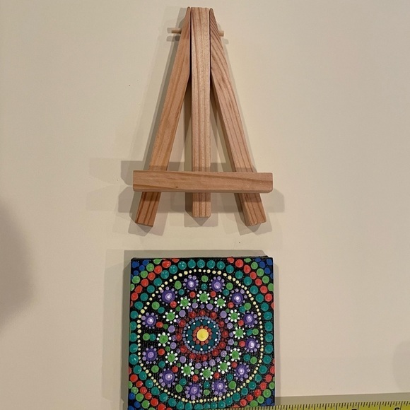 Cute little dot mandala canvas w/stand.  3”X3” hand painted - Picture 4 of 5
